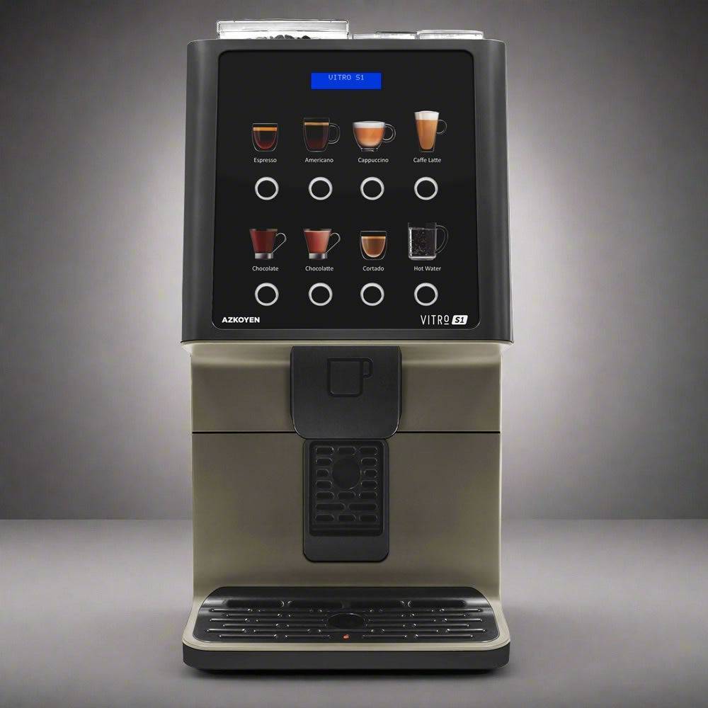 Cafetera automática Azkoyen Vitro S1 Espresso con pantalla táctil y diseño compacto.