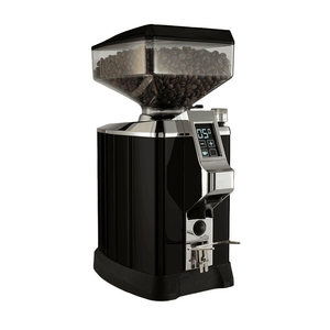 Vista lateral del molinillo Faema G20 Touch&Match On Demand negro con pantalla táctil.