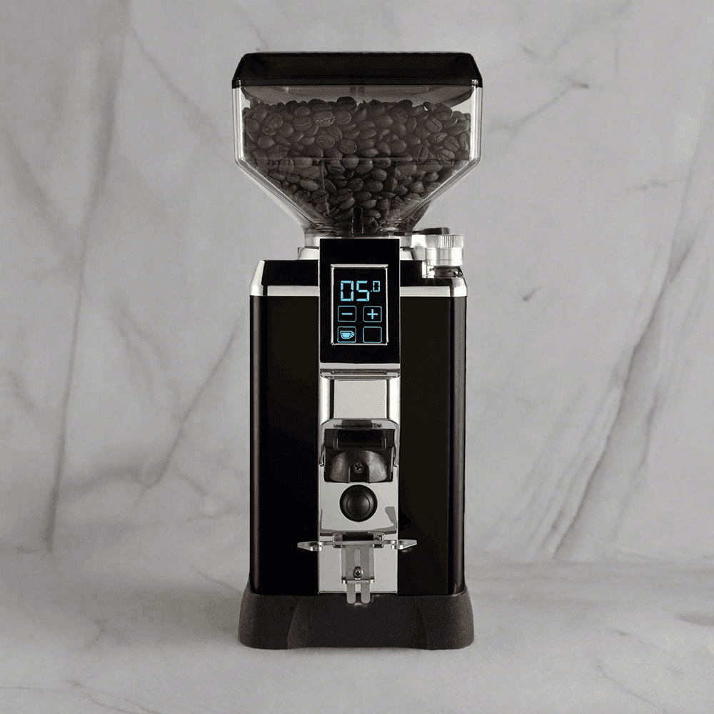 Molinillo de café Faema G20 Touch&Match On Demand negro con diseño moderno.