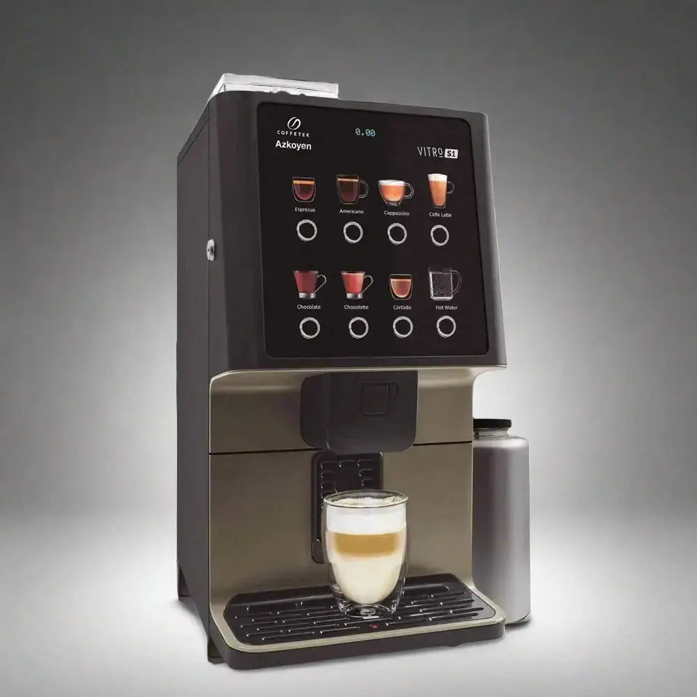 Cafetera automática Azkoyen Vitro S1 Espresso MIA con diseño elegante y funcional.