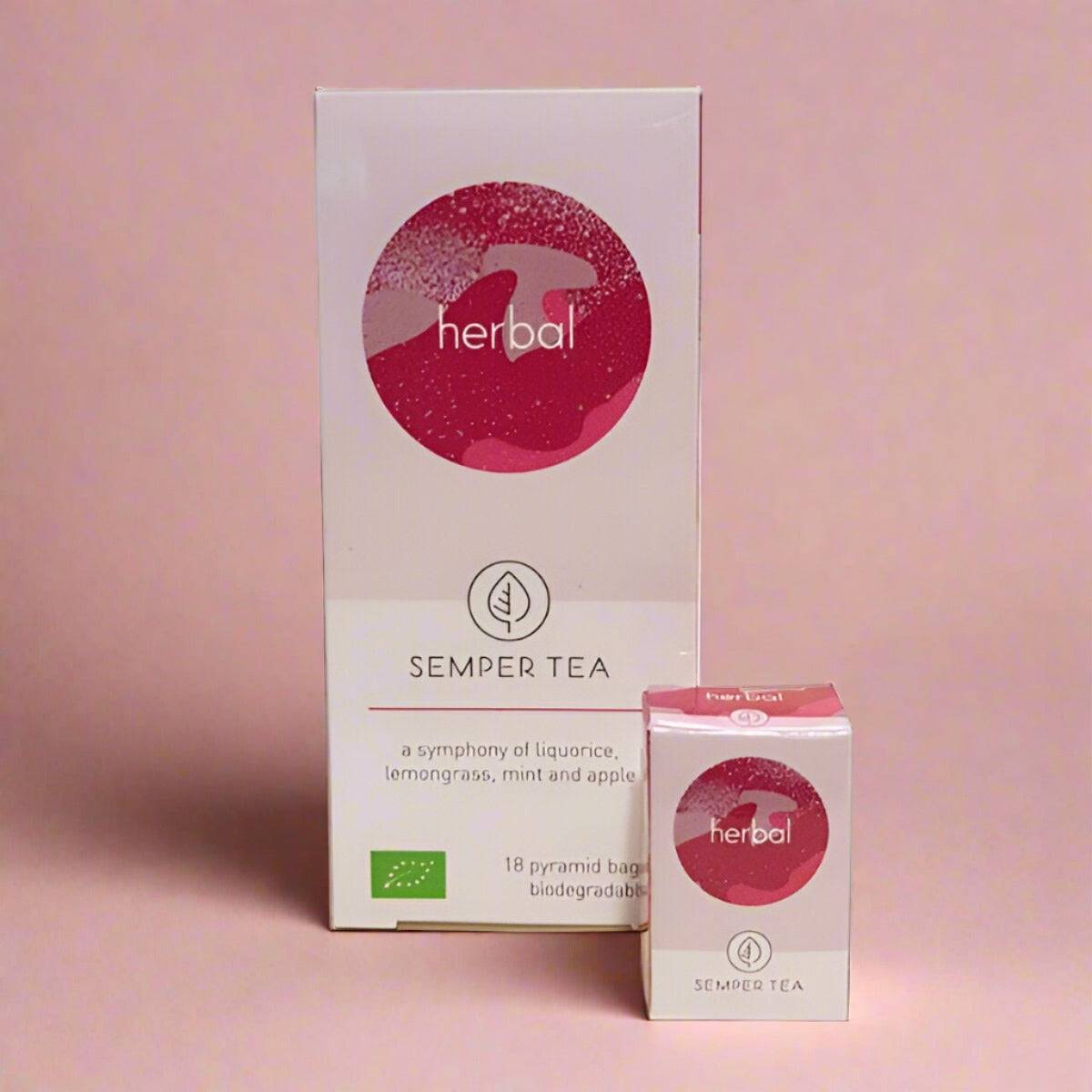 Caja de Semper Tea Hierbas con diseño elegante y 18 unidades de té.