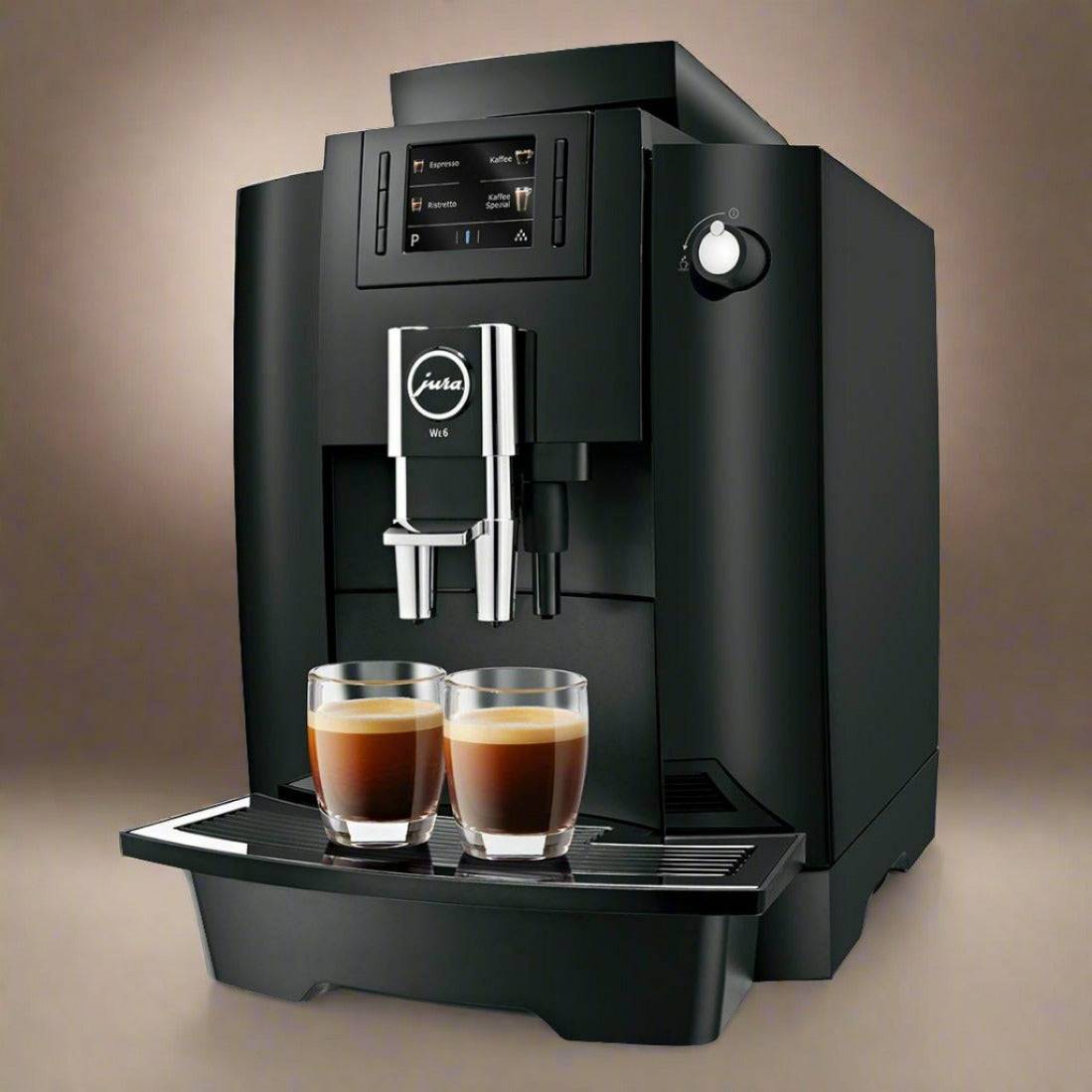 Cafetera automática Jura WE6 Piano Black con diseño elegante y moderno.