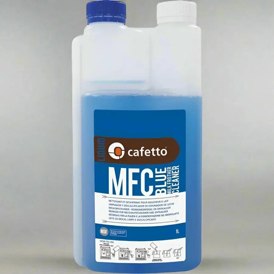 Limpiador de boquillas de leche Cafetto MFC Azul de 1 litro, ideal para eliminar residuos.