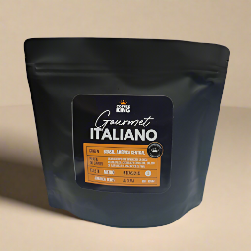 Café Coffee King Gourmet Italiano 100% Arábica en empaque premium.