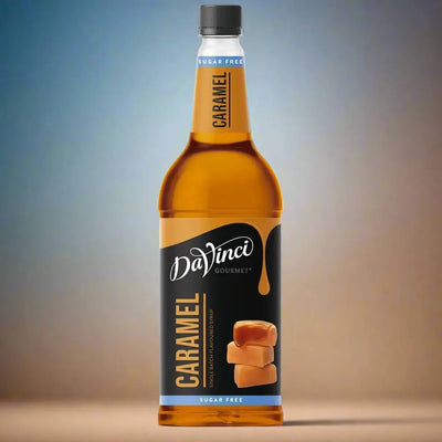 Sirope DaVinci de caramelo sin azúcar 1L, ideal para bebidas y postres.